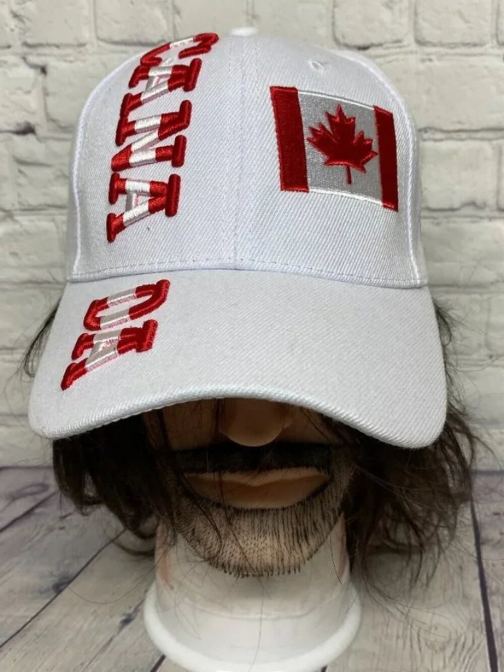 Canada Hat Cap Strap Back White Embroidered Canadian Flag Acrylic